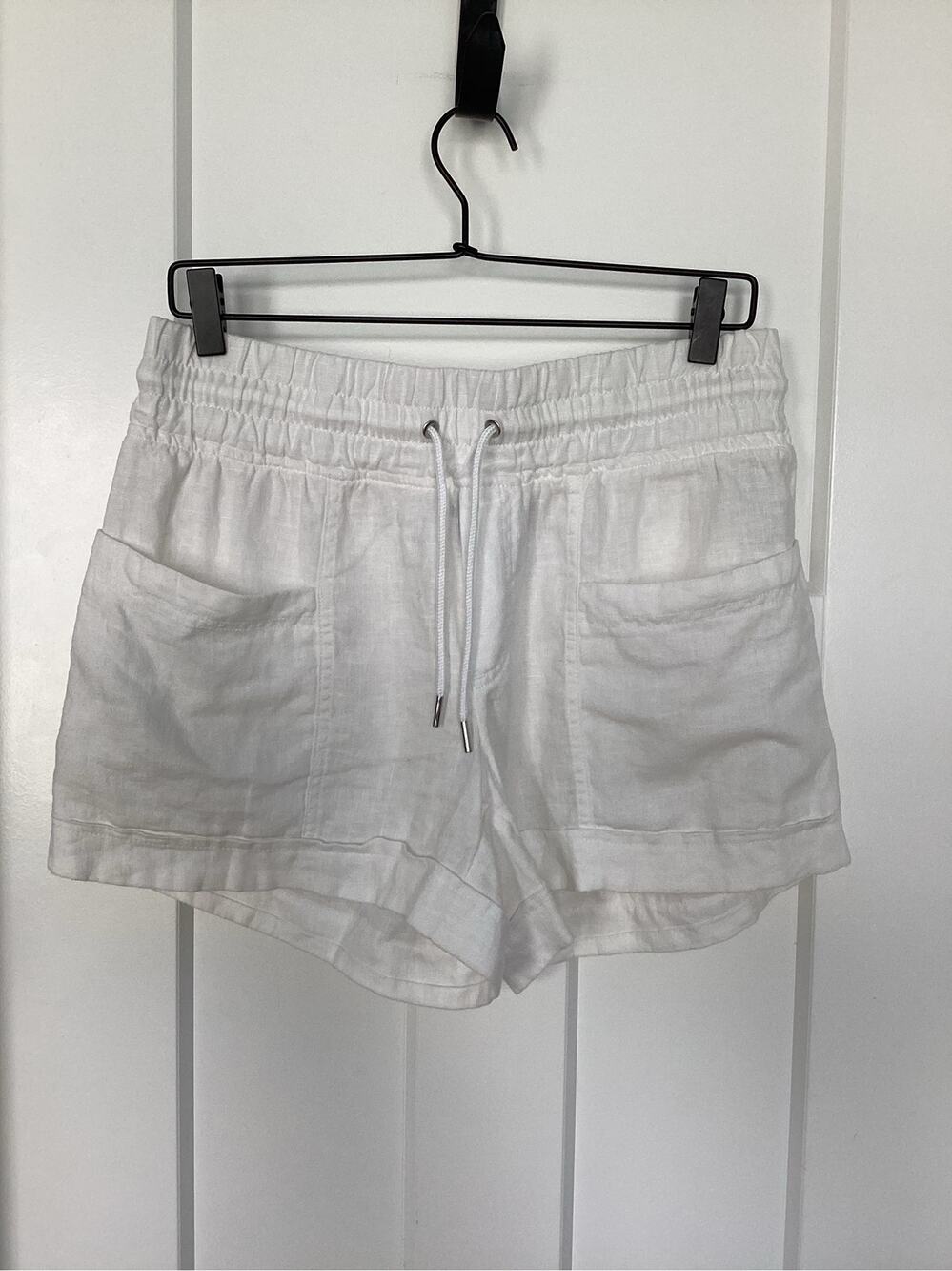 Athleta Women's 100% Linen 4" Cabo Shorts Drawstring Waist Pockets White Size‎ 6